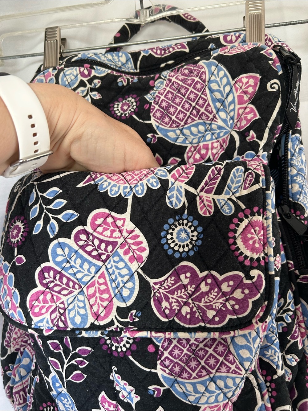Vera Bradley Black Floral Pattern Backpack w/Pink & Blue Accents. 14x12x6 - Picture 3 of 12